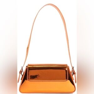 Fun Lightweight Underarm Gleaming Metallic Orange Snap Closure Satchel Bag. NWT